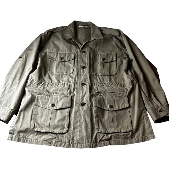 Travelsmith Men Beige Safari Field Jacket 4 Cargo Pockets Utility XXL Epaulettes - Picture 1 of 12